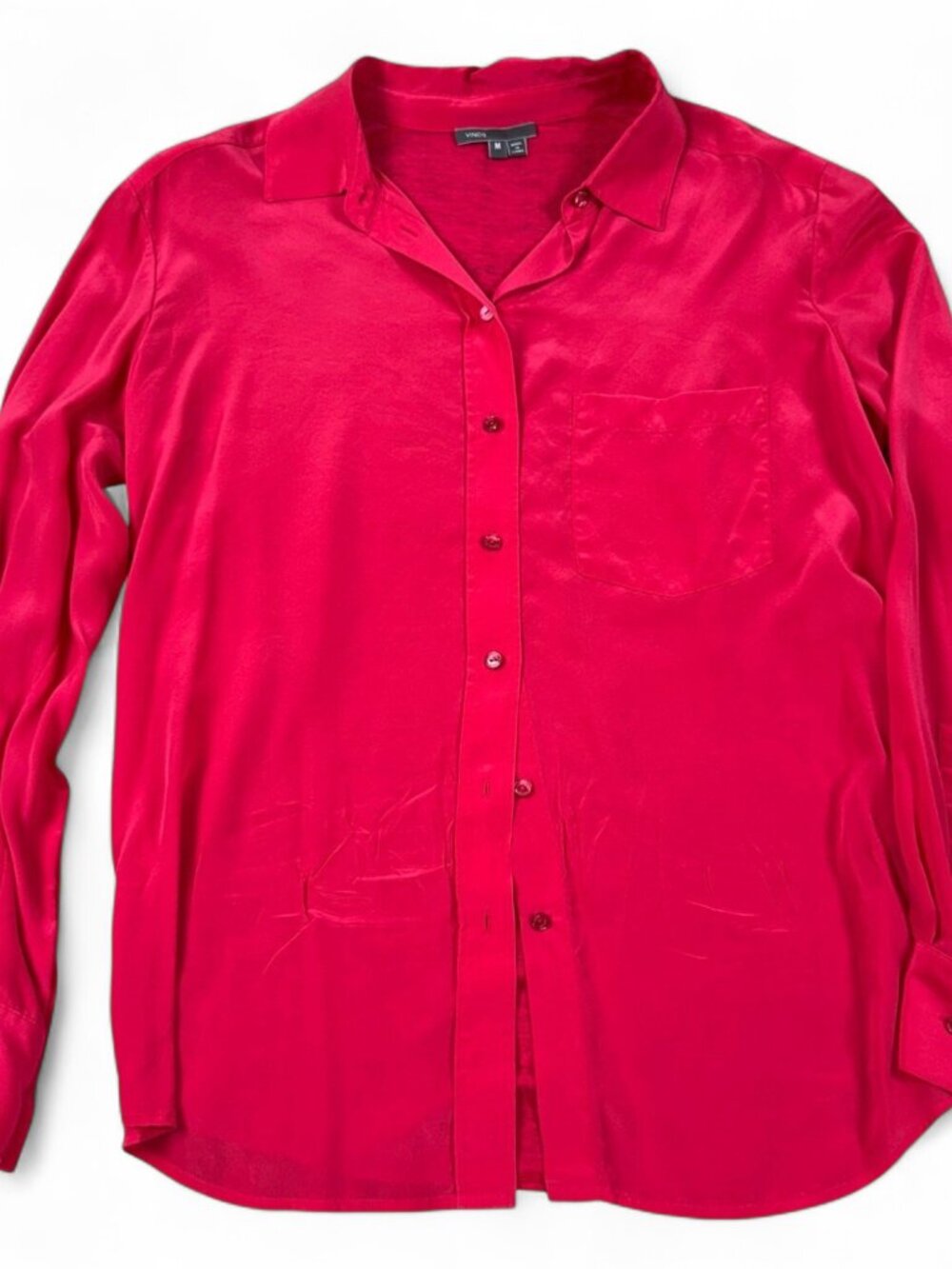 Vince Silk Red Button Front Blouse M Long Sleeve NWOT